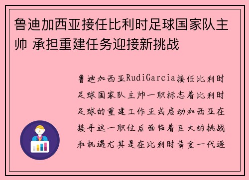 鲁迪加西亚接任比利时足球国家队主帅 承担重建任务迎接新挑战